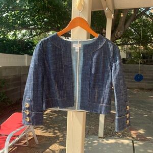Loft petites open denim cropped jacket size 0P